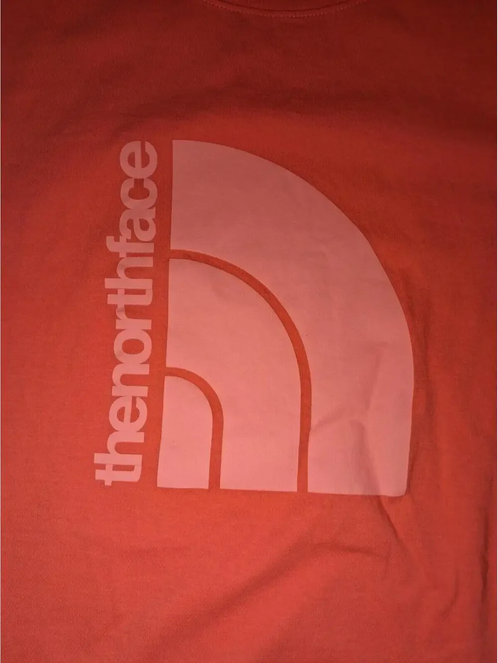 North Face T Shirt Womens Medium Orange Cotton Big Logo - Picture 3 of 6